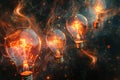 Glowing Light Bulbs Amidst Fiery Sparks Royalty Free Stock Photo