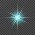 Glowing light burst with sparkles on a plaid dark black background. Transparent gradient star, lightning flare. Royalty Free Stock Photo