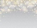 Glowing light effect border. Star burst with white and gold sparkles on transparent background. Magic glitter dust