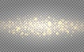 Glowing light and gold bokeh on transparent backdrop. Shining particles and stars. Gold glitter effect. Festive banner Royalty Free Stock Photo