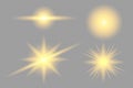 Glowing light vector yellow effect. The star flashed sparks, rays. The design element is a transparent background. Royalty Free Stock Photo