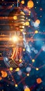 Glowing Lightbulb with Abstract Bokeh Background. Generative ai Royalty Free Stock Photo