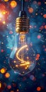 Glowing Lightbulb with Abstract Bokeh Background. Generative ai Royalty Free Stock Photo