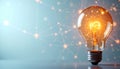 Glowing lightbulb connects to digital network of dots and lines. Represents innovation idea, creativity, and technology concepts Royalty Free Stock Photo