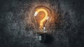 Glowing Lightbulb with Question Mark on Dark Background