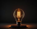 A glowing lightbulb on a dark surface, emitting a warm and inviting light. Royalty Free Stock Photo