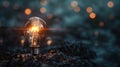 Glowing lightbulb in dark, symbolizing creativity, problem solving, innovation realistic concept Royalty Free Stock Photo