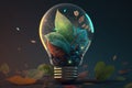 Glowing lightbulb with green leaves inside, Generative AI Royalty Free Stock Photo