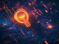 Glowing Lightbulb Icon on Circuit Board Background Royalty Free Stock Photo
