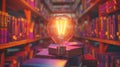 The Glowing Lightbulb in Library.AI generated image Royalty Free Stock Photo