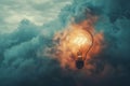 Dramatic cloudy sky with glowing lightbulb symbolizing a breakthrough idea or concept Royalty Free Stock Photo