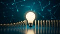 Glowing Lightbulb Stops Domino Effect, Symbolizing Innovation and Problem Solving Royalty Free Stock Photo