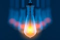 Glowing lightbulbs on blue background Royalty Free Stock Photo