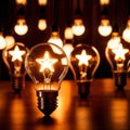 Glowing lightbulbs with star symbols, symbolizing bright future with successful hopes and dreams