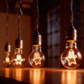 Glowing lightbulbs with star symbols, symbolizing bright future with successful hopes and dreams