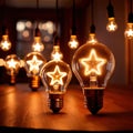 Glowing lightbulbs with star symbols, symbolizing bright future with successful hopes and dreams