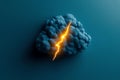 A glowing lightning bolt strikes through a dark cloud against a blue background. The image represents power, energy, and Royalty Free Stock Photo