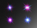 Glowing lights collection isolated on transparent backdrop. Color glare effects. Set of colorful particles. Shining rays