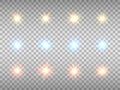 Glowing lights collection on transparent background. Color stars set. Abstract colorful flares. Christmas elements Royalty Free Stock Photo