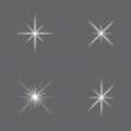 Glowing lights effect. Set of sparkles stars, glow flash, bright explosion and flare. Vector. Royalty Free Stock Photo