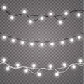 Glowing lights for holidays. Transparent glowing garland. White glowing lights for greeting card design. Garlands