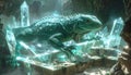 Glowing lizard in crystal cave environment Royalty Free Stock Photo