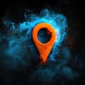 Glowing Location Pin in Fiery and Smoky Environment. Generative ai