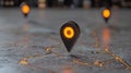 Glowing location pin hovering over illuminated city map