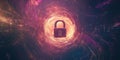 A glowing lock is at the center of an abstract vortex Royalty Free Stock Photo