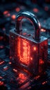 Glowing lock embedded in a digital circuit Royalty Free Stock Photo