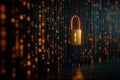 Binary Code and Glowing Lock Symbolizing Cybersecurity in a Royalty Free Stock Photo