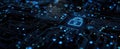 The glowing lock symbol on a complex digital circuit board background..AI generated image Royalty Free Stock Photo