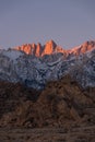 Glowing Lone Pine Peak and Mount Whitney Sunrise, Alabama Hills, Lone Pine, California