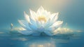 Glowing lotus flower on a calm water surface, illuminated with a soft light in a tranquil, digital illustration Royalty Free Stock Photo