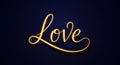 Glowing love calligraphy on dark background with warm golden light Royalty Free Stock Photo