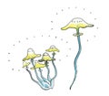 Glowing magic mushrooms toadstools. Humorous drawing of a watercolor. Isolated on a white background Royalty Free Stock Photo