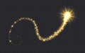 Glowing magic swirl, golden light trail effect with sparkles. Royalty Free Stock Photo