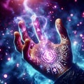 Glowing magical mythical arcane symbols Royalty Free Stock Photo