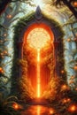 A glowing magical orange portal in the forest, vertical composition Royalty Free Stock Photo