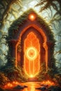 A glowing magical orange portal in the forest, vertical composition Royalty Free Stock Photo