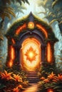 A glowing magical orange portal in the forest, vertical composition Royalty Free Stock Photo