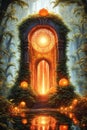 A glowing magical orange portal in the forest, vertical composition Royalty Free Stock Photo