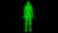 Glowing man arms down. Internal smoke effect in body silhouette. 3d rendering illustration. Green color