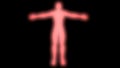 Glowing man with raised arms. Internal smoke effect in body silhouette. 3d rendering illustration. Red color