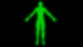 Glowing man raising arms. Internal smoke effect in body silhouette. 3d rendering illustration. Green color Royalty Free Stock Photo