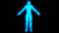 Glowing man raising arms. Internal smoke effect in body silhouette. 3d rendering illustration. Blue color Royalty Free Stock Photo