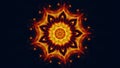 Glowing mandala fire flower orange ornament black Royalty Free Stock Photo