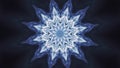 Glowing mandala kaleidoscope ornament blue white