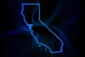 Glowing Map of California, modern blue outline map