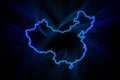 Glowing Map of China, modern blue outline map